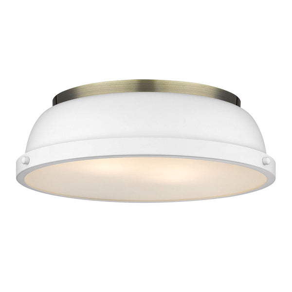 Golden - 3602-14 AB-WHT - Two Light Flush Mount - Duncan AB - Aged Brass from Lighting & Bulbs Unlimited in Charlotte, NC
