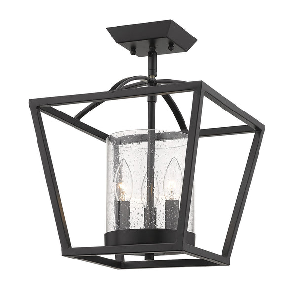 Three Light Mini Chandelier from the Mercer Collection in Matte Black Finish by Golden