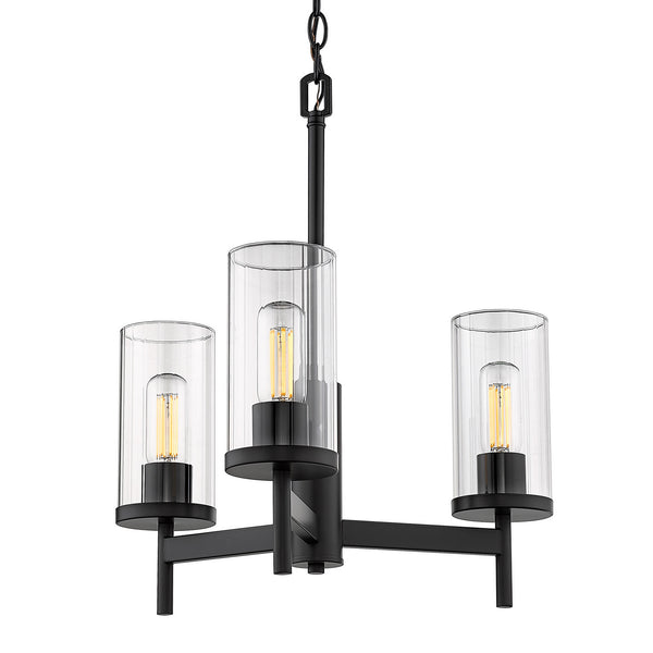 Three Light Chandelier from the Winslett BLK Collection in Matte Black Finish by Golden