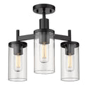 Three Light Semi-Flush Mount from the Winslett BLK Collection in Matte Black Finish by Golden