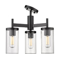 Three Light Semi-Flush Mount from the Winslett BLK Collection in Matte Black Finish by Golden