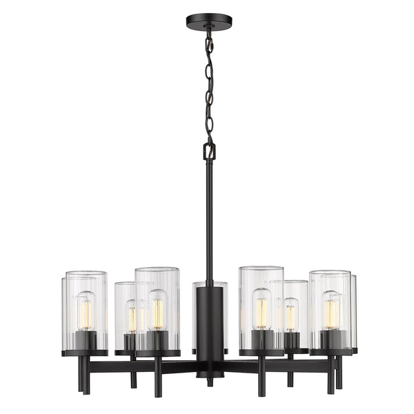 Nine Light Chandelier from the Winslett BLK Collection in Matte Black Finish by Golden