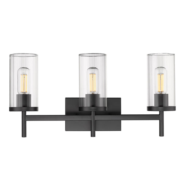 Three Light Bath Vanity from the Winslett BLK Collection in Matte Black Finish by Golden