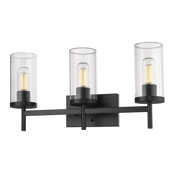 Golden - 7011-BA3 BLK-CLR - Three Light Bath Vanity - Winslett BLK - Matte Black from Lighting & Bulbs Unlimited in Charlotte, NC