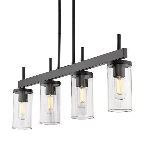 Four Light Linear Pendant from the Winslett BLK Collection in Matte Black Finish by Golden