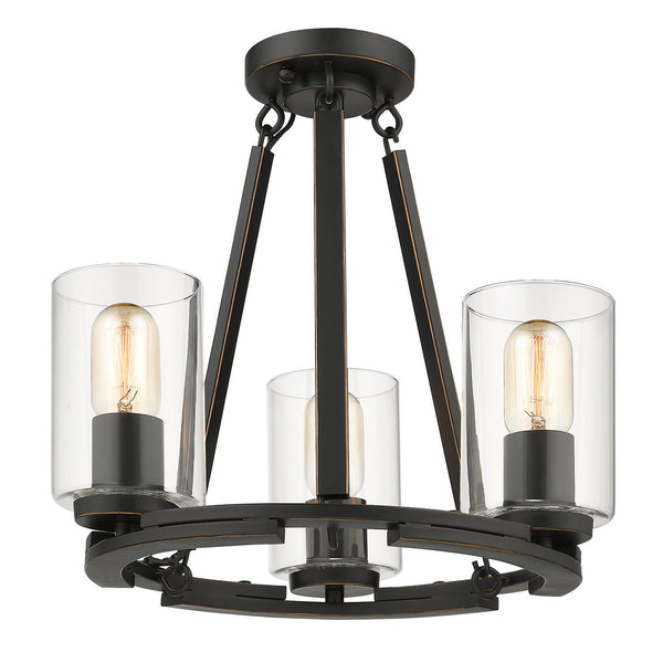 Golden - 7041-SF BLK-CLR - Three Light Semi-Flush Mount - Monroe - Matte Black with Gold Highlights from Lighting & Bulbs Unlimited in Charlotte, NC