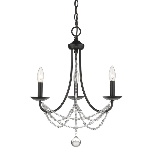 Three Light Mini Chandelier from the Mirabella Collection in Black Finish by Golden