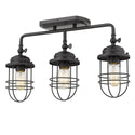 Three Light Semi-Flush Mount from the Seaport BLK Collection in Matte Black Finish by Golden