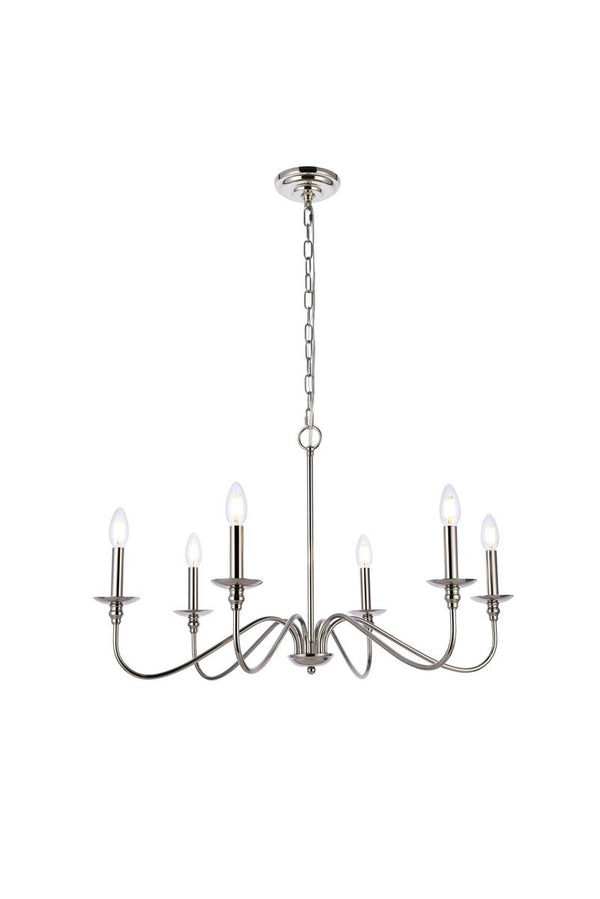 Elegant Lighting - LD5056D30PN - Six Light Chandelier - Rohan - Polished Nickel from Lighting & Bulbs Unlimited in Charlotte, NC