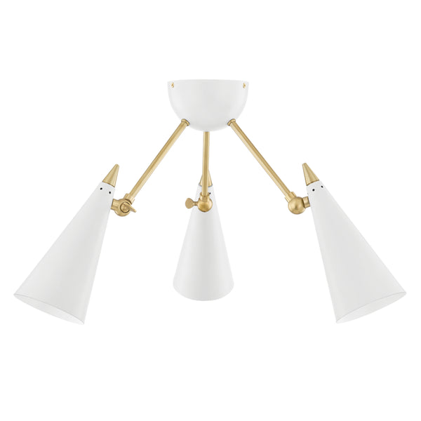 Mitzi - H441603-AGB/WH - Three Light Semi Flush Mount - Moxie - Aged Brass/Soft Off White from Lighting & Bulbs Unlimited in Charlotte, NC