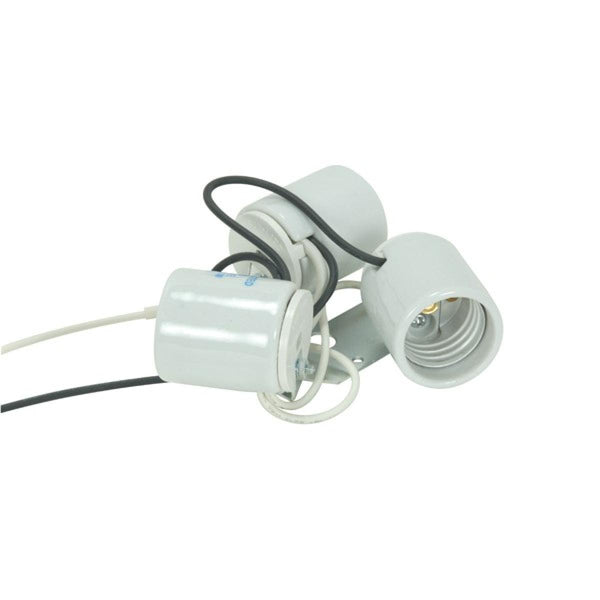3-Light Porcelain Socket With 1/8 IP Slip Hole With Metal Strap, 24 in. AWM 150C Leads, Aluminum Screw Shell, Glazed, 660W, 250V 3-Light Porcelain Socket With 1/8 Ip Slip Hole With Metal Strap by Satco