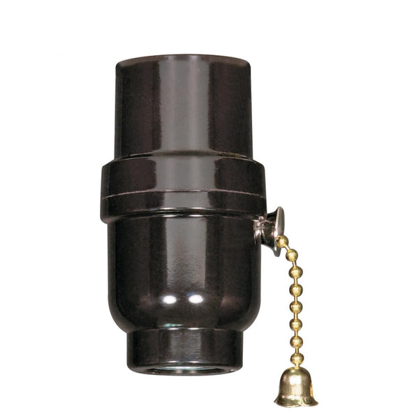 Socket, Medium base, Brass on-off pull chain, 1/8 IP cap with metal bushing less set screw Socket by Satco