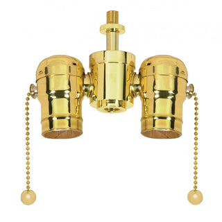 Medium Base Solid Brass Cluster Body, Polished Brass Finish, 1/8 IP Nipple And Locknut Top, 1/4 IP Bottom, 250W, 250V Cluster Body by Satco