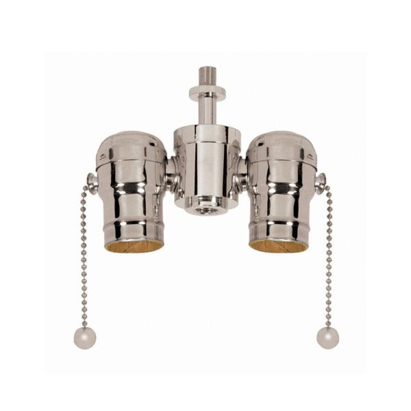 Medium Base Solid Brass Cluster Body, Polished Nickel Finish, 1/8 IP Nipple And Locknut Top, 1/4 IP Bottom, 250W, 250V Cluster Body by Satco