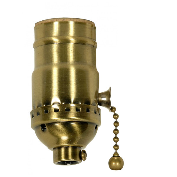 On-Off Pull Chain Socket, 1/8 IPS, 3 Piece Stamped Solid Brass, Satin Brass Finish, 660W, 250V On-Off Pull Chain Socket by Satco