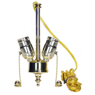 Medium Base 2-Light Pull Chain Cluster With Solid Brass Socket, Polished Brass Finish, 84`` SPT-1 Clear Gold Wire, 660W, 250V Socket by Satco