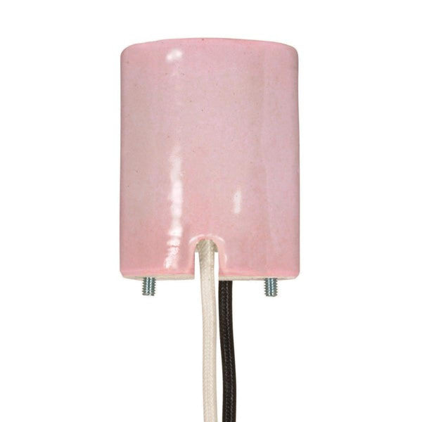 Keyless Pink Porcelain Mogul Socket for Open HID Fixtures, Mounting Screws Held Captive, 1/2`` Strip Leads, 2 Wireways Socket by Satco