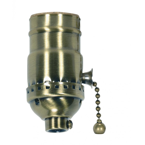 On-Off Pull Chain Socket, 1/8 IPS, 3 Piece Stamped Solid Brass, Antique Brass Finish, 660W, 250V On-Off Pull Chain Socket by Satco