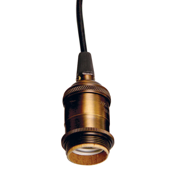 Medium base lampholder, 4pc. Solid brass, prewired, Uno ring, 6ft. 18/2 SVT Black Cord, Dark antique brass finish Lampholder by Satco