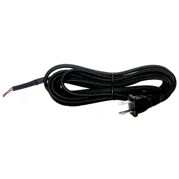 10 Foot Rayon Cord Set, Black Finish, 18/2 SPT-2 105C With Molded Polarized Plug, 150 Carton, Tinned Tips Strip With 2`` Slit 10`Cord Set by Satco