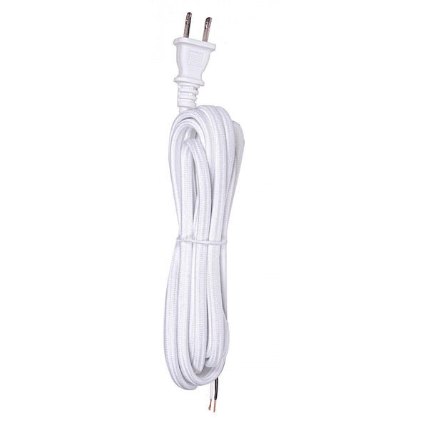 10 Foot Rayon Cord Set, White Finish, 18/2 SPT-2 105C With Molded Polarized Plug, 150 Carton, Tinned Tips Strip With 2`` Slit 10`Cord Set by Satco