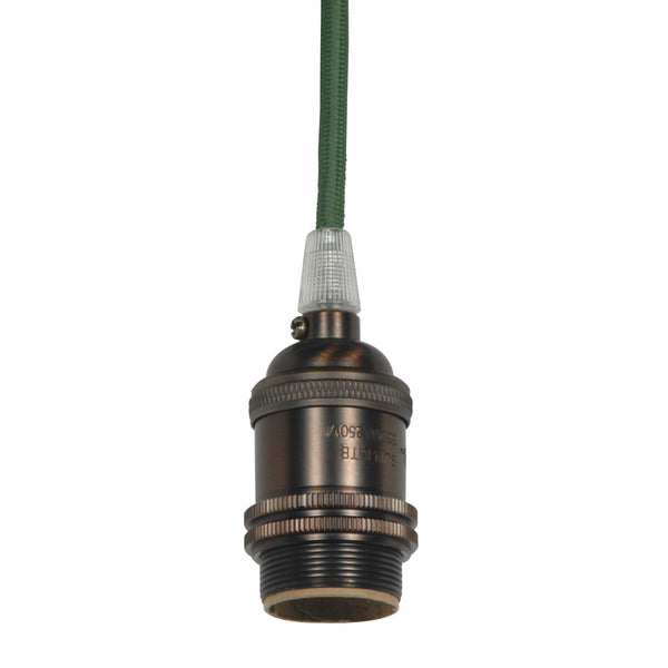 Medium base lampholder, 4pc. Solid brass, prewired, Uno ring, 10ft. 18/2 SVT Dark Green Cord, Dark antique brass finish Lampholder by Satco