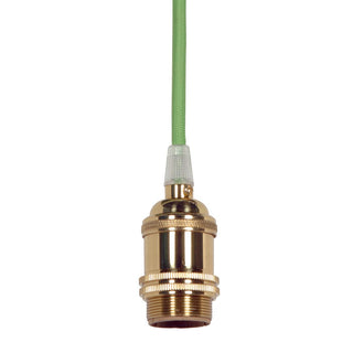 Medium base lampholder, 4pc. Solid brass, prewired, Uno ring, 10ft. 18/2 SVT Light Green Cord, Polished brass finish Lampholder by Satco