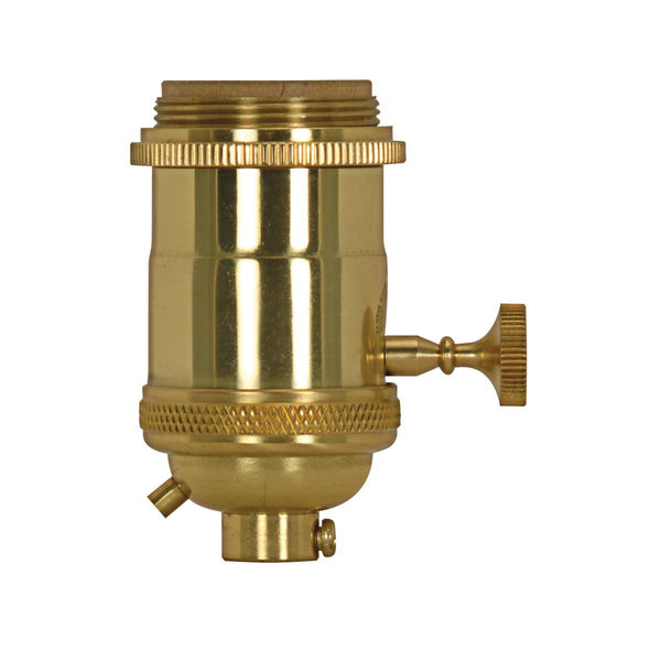 Medium base lampholder, 4pc. Solid brass, On/Off Key, 2 Uno rings, Polished brass finish Lampholder by Satco
