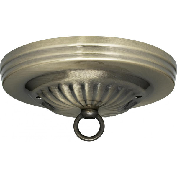 Ribbed Canopy Kit, Antique Brass Finish, 5`` Diameter, 7/16`` Center Hole, 2-8/32 Bar Holes, Includes Hardware, 10lbs Max Canopy Kit by Satco