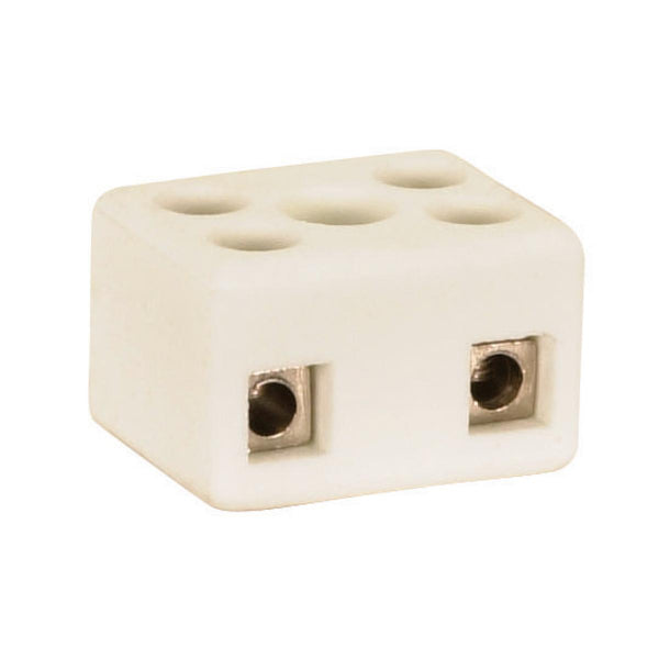 Porcelain 4 Terminal Wire Connector, 1/2`` Height, 7/8`` Length, 11/16`` Width, 4 AMP, 1000W, 250V Terminal Wire Connector by Satco