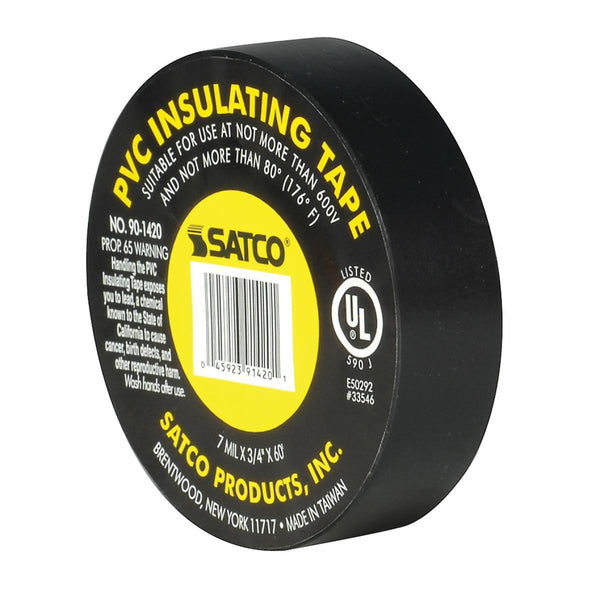 PVC Electrical Tape, 3/4`` x 60 Foot, Black Electrical Tape by Satco