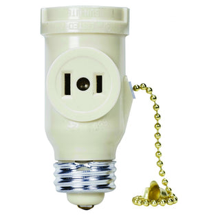 Medium Base Pull Chain Current Tap, Ivory Finish, 250W, 125V Pull Chain Current Tap by Satco