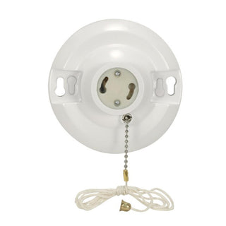 4 Terminal White Phenolic GU24 On-Off Pull Chain Ceiling Receptacle, Screw Terminals, 4-1/2