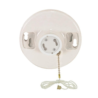 4 Terminal White Phenolic GU24 On-Off Pull Chain Ceiling Receptacle, Screw Terminals, 4-3/8