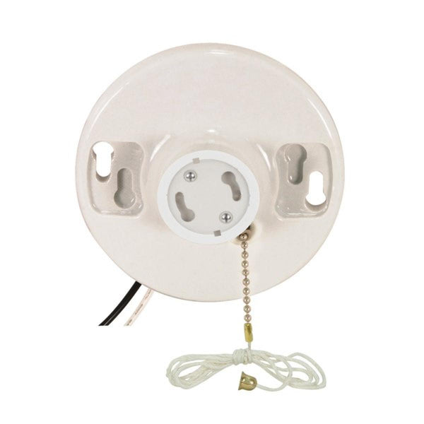 Pull Chain White Porcelain GU24 On-Off Pull Chain Ceiling Receptacle, 6