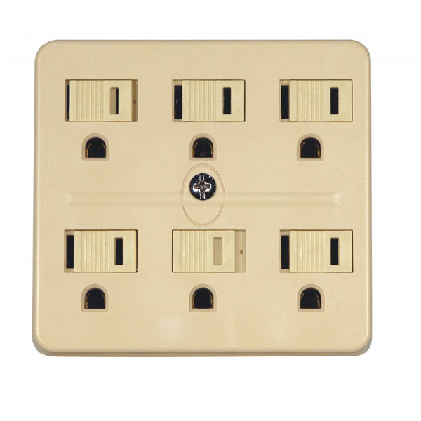 6 Outlet Grounded Adapter, Ivory Finish, 15A-125V, 1875W Grounded Adapter by Satco