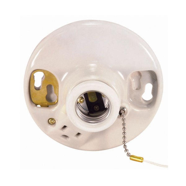 Glazed Porcelain Ceiling Receptacle On-Off Pull Chain w/Grounded Convenience Outlet Ceiling Receptacle On-Off Pull Chain W/Grounded Convenience Outlet by Satco