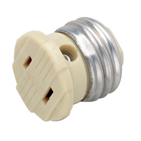 Polarized Socket Plug Adapter, Medium Base, 660W, 125V, Ivory Finish Socket Plug Adapter by Satco