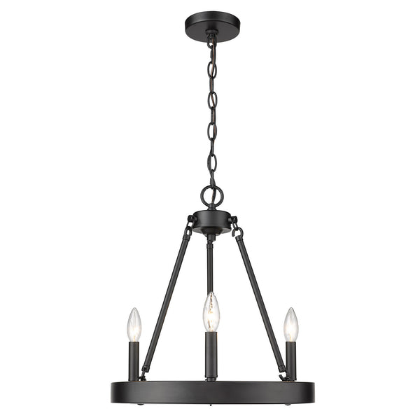 Three Light Chandelier from the Alastair Collection in Matte Black Finish by Golden