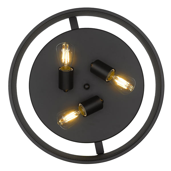 Three Light Flush Mount from the Channing BLK Collection in Matte Black Finish by Golden