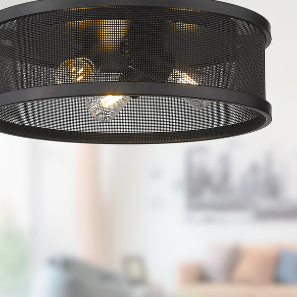 Three Light Flush Mount from the Channing BLK Collection in Matte Black Finish by Golden