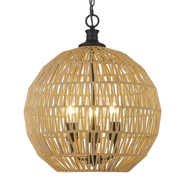 Three Light Pendant from the Florence Collection in Matte Black Finish by Golden