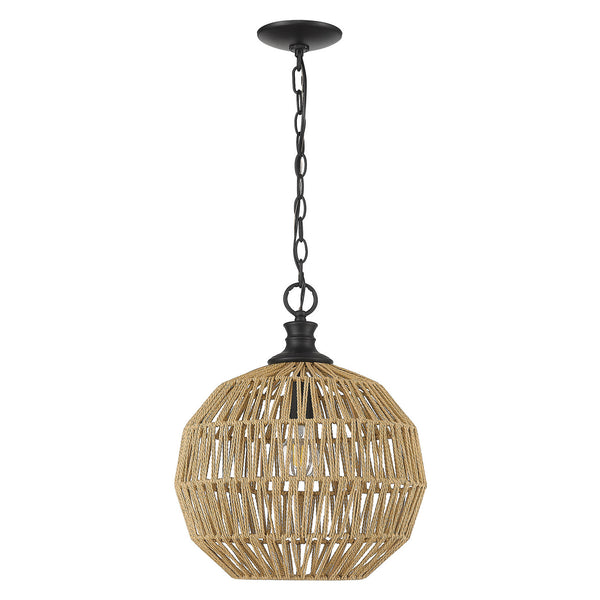 One Light Pendant from the Florence Collection in Matte Black Finish by Golden