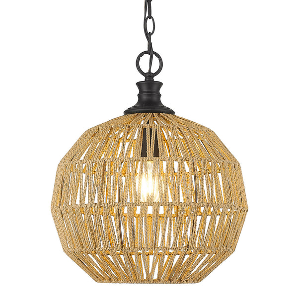 One Light Pendant from the Florence Collection in Matte Black Finish by Golden