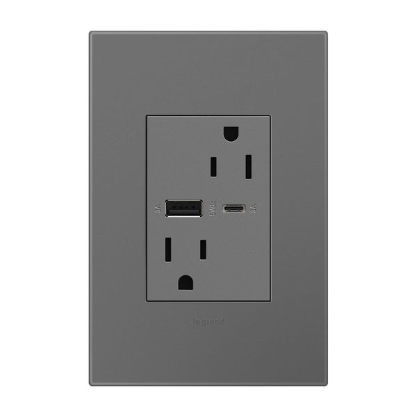 Legrand - ARTRUSB156ACM4 - Dual-Usb, Tamper-Resistant, Hybrid, Outlet - Adorne - Magnesium from Lighting & Bulbs Unlimited in Charlotte, NC