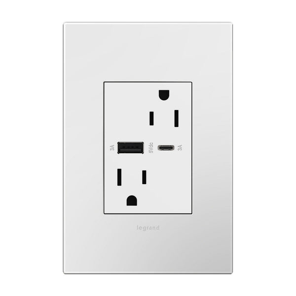 Legrand - ARTRUSB156ACW4 - Dual-Usb, Tamper-Resistant, Hybrid, Outlet - Adorne - WHITE from Lighting & Bulbs Unlimited in Charlotte, NC