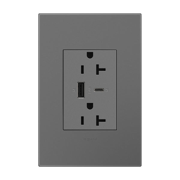 Legrand - ARTRUSB206ACM4 - Dual-Usb, Tamper-Resistant, Hybrid, Outlet - Adorne - Magnesium from Lighting & Bulbs Unlimited in Charlotte, NC