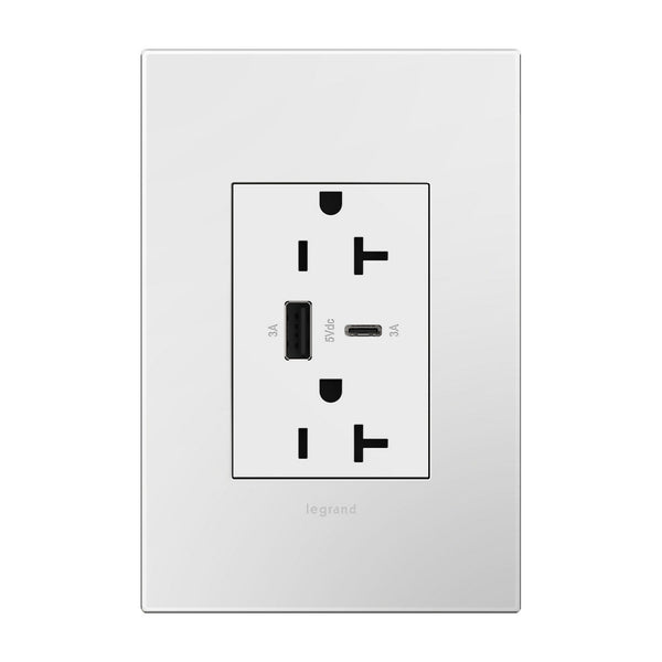 Legrand - ARTRUSB206ACW4 - Dual-Usb, Tamper-Resistant, Hybrid, Outlet - Adorne - WHITE from Lighting & Bulbs Unlimited in Charlotte, NC