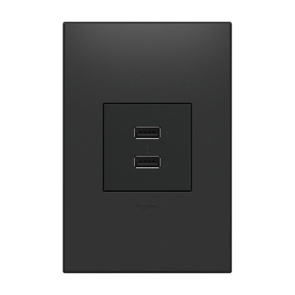 Legrand - ARUSB2AA6G4 - Usb Outlet, 2 Module, A/A Usb Outlet - Adorne - Graphite from Lighting & Bulbs Unlimited in Charlotte, NC