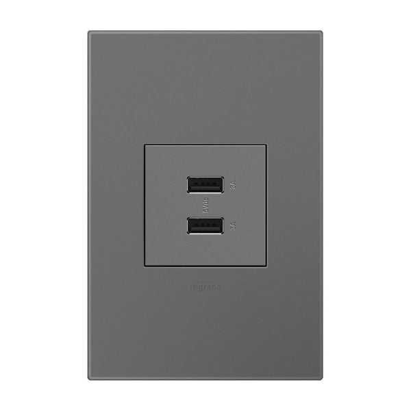 Legrand - ARUSB2AA6M4 - Usb Outlet, 2 Module, A/A Usb Outlet - Adorne - Magnesium from Lighting & Bulbs Unlimited in Charlotte, NC